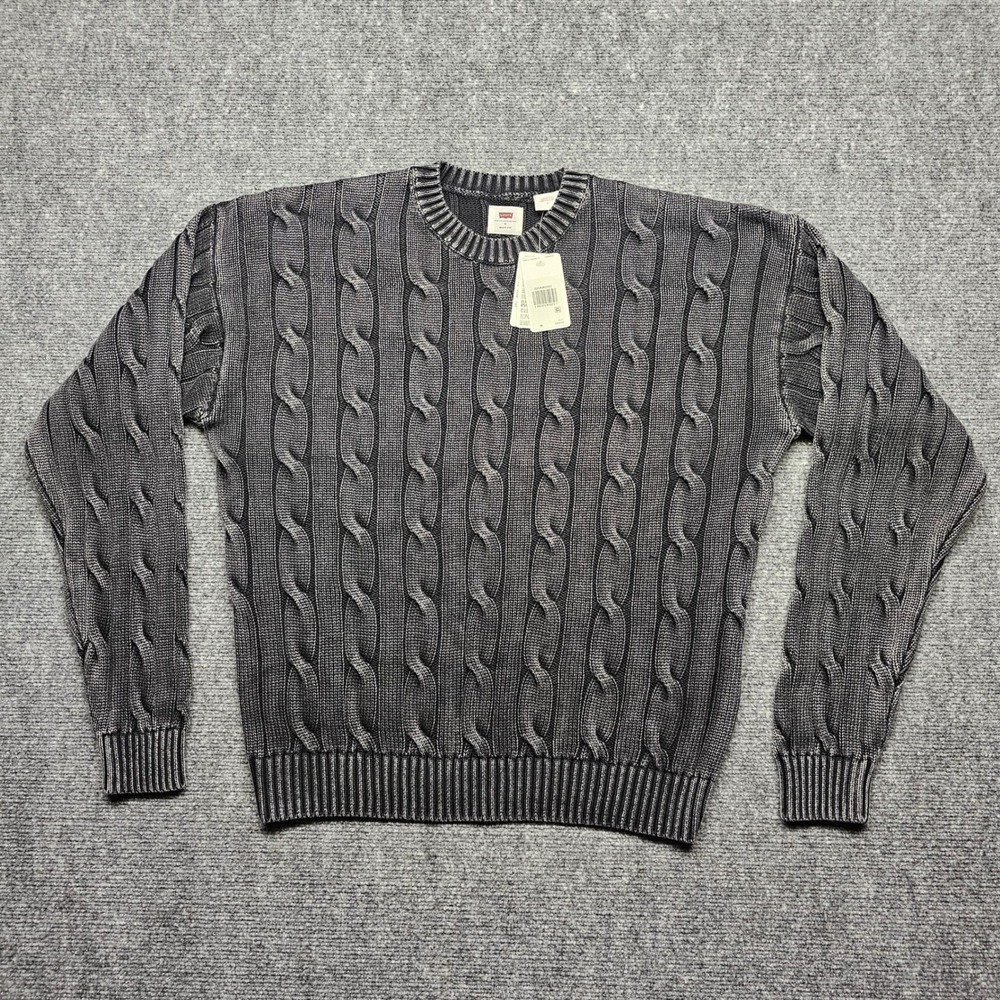 Levis Mens Boxy Fit Cable Knit Sweater Charcoal Grey 0058W-0002 Medium NWT